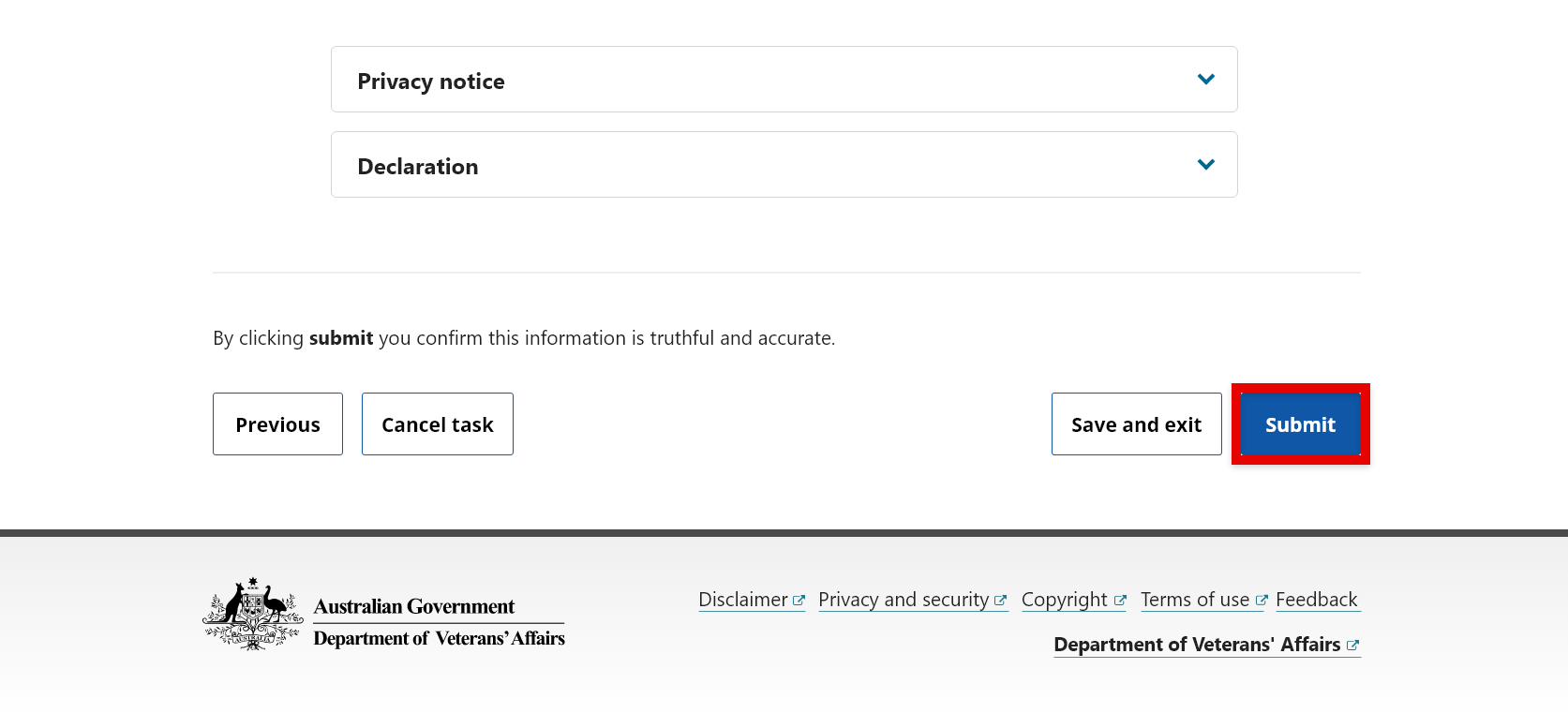 Screenshot of the part of a page with the 'Submit' button.