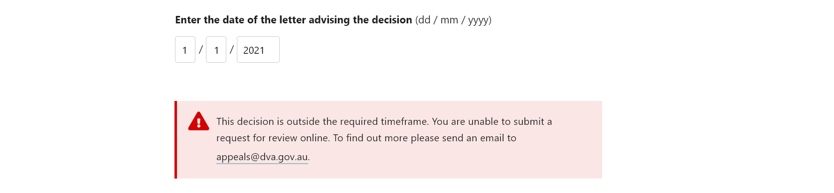 Screenshot showing an error message.