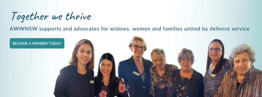 Banner saying 'Together we thrive' with seven women of varying ages