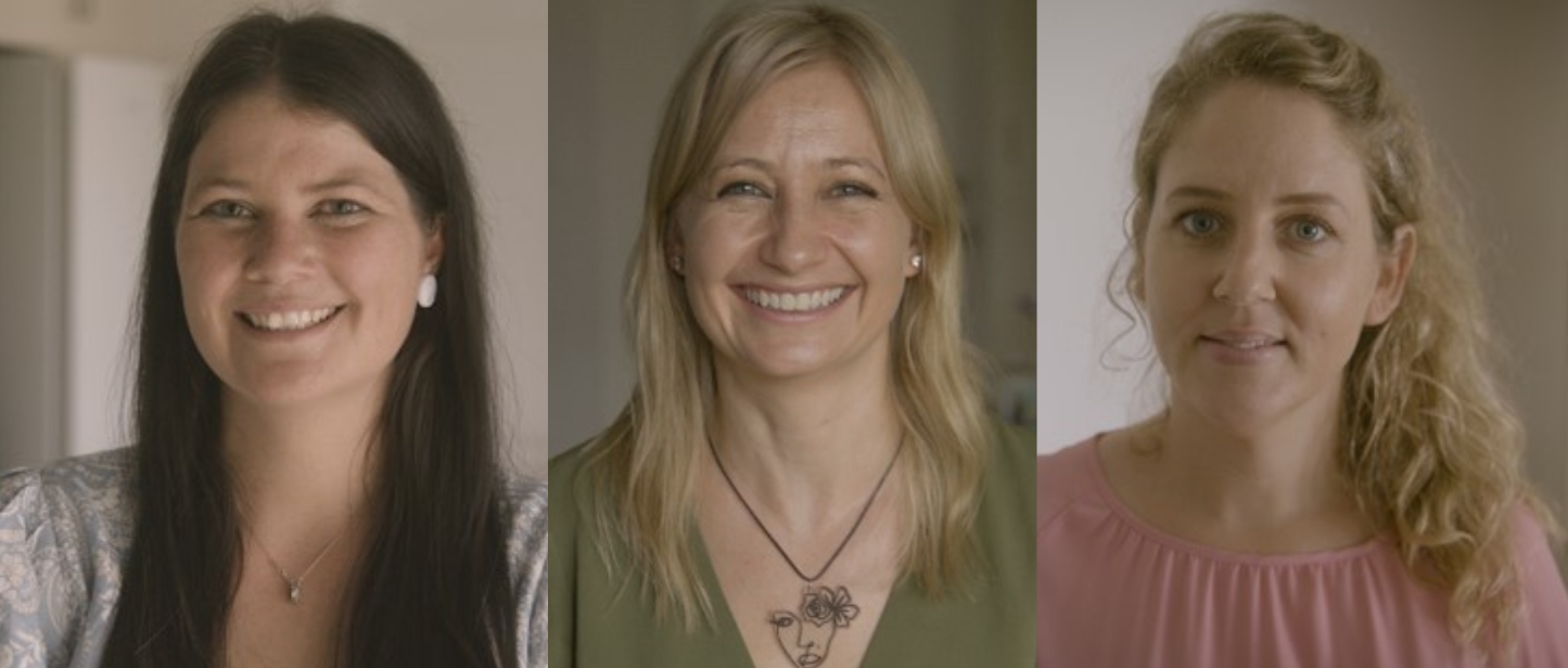 Composite photo of three smiling women