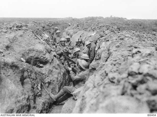 Australians in the second line of the trenches before Riencourt (near Bullecourt), in May 1917