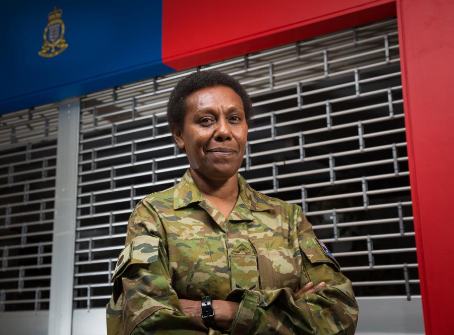 Torres Strait Islander woman in Army combat uniform