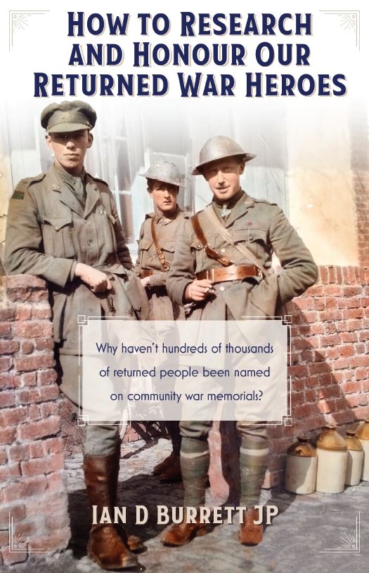 Book cover showing three WWI soldiers posing by house