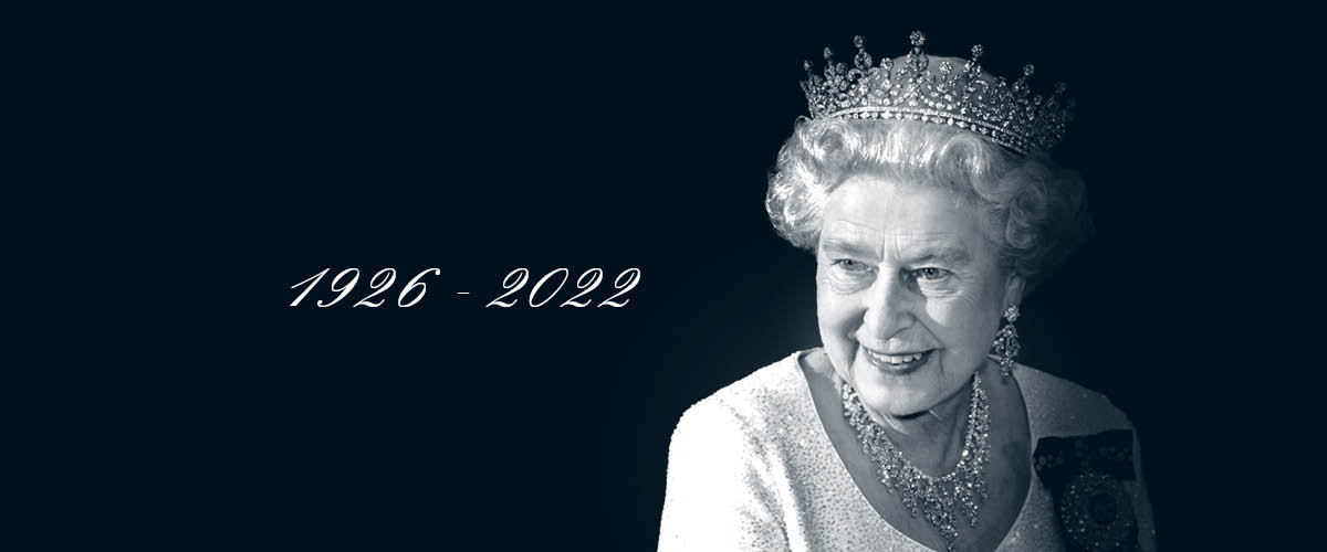 Banner showing photo of the Queen and the years of her life, 1926 to 2022