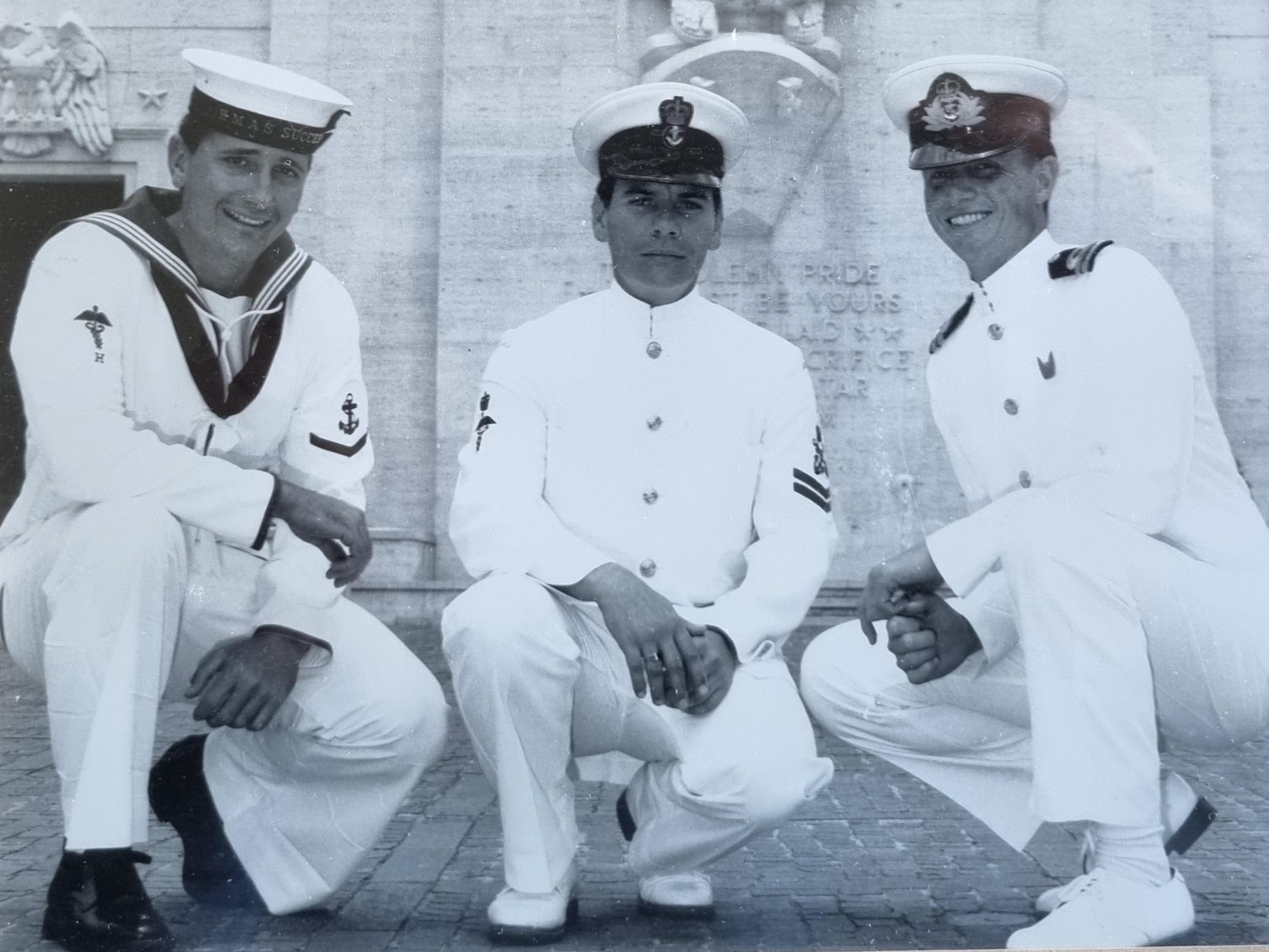 Steve Robson (on the right) at the National Memorial Cemetery of the Pacific, Punchbowl Crater, Honolulu, Hawaii, on ANZAC Day 1990.