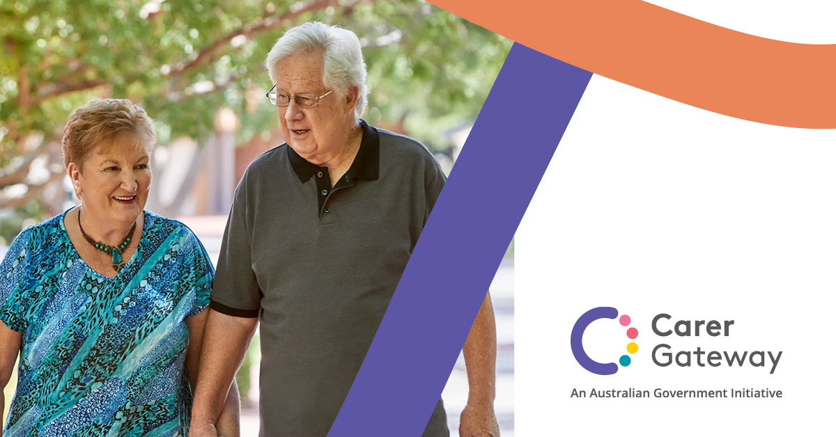 An older couple walk hand-in-hand. Carer Gateway - An Australian Government Initiative.