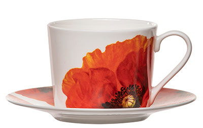 Cup saucer with poppy flower printed