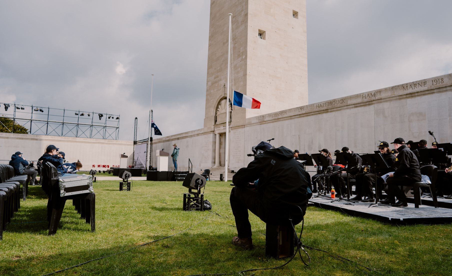 Crews conduct final rehearsals ahead of the Anzac Day 2023 service in Villiers-Bretonneux, France. 