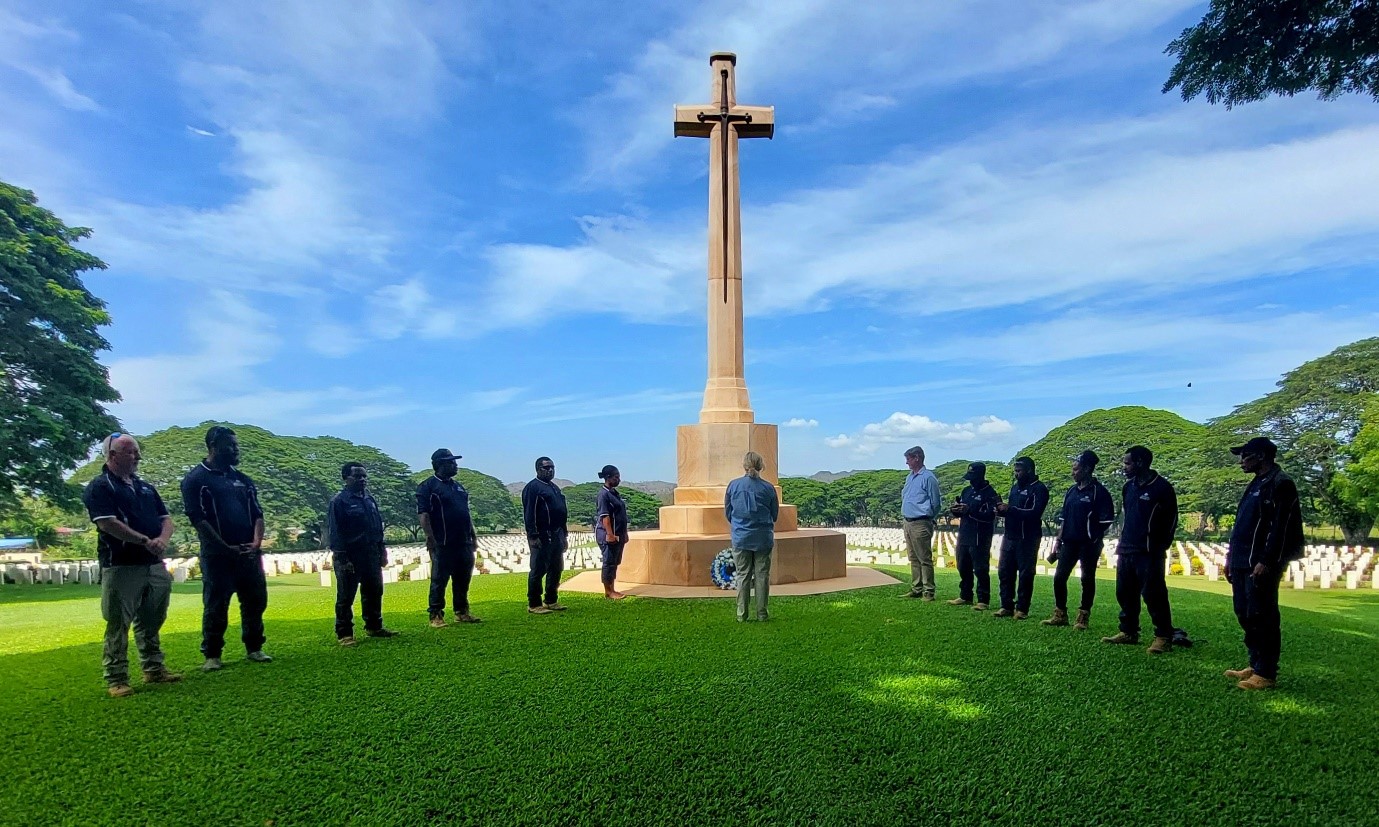 Mrs Claire Horton, Director General of the Commonwealth War Graves Commission, and OAWG Staff at the Bomana War Cemetery