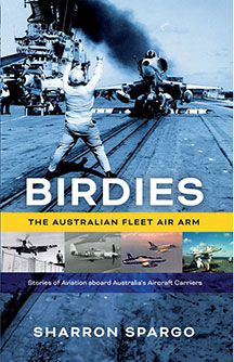 Preparing for start of the war plane on the board of an aircraft. Text overlay: Birdies: The Australian Fleet Air Arm