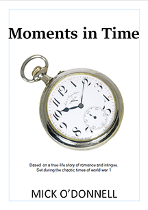 Moments in Time. Old style clock underneath of text.