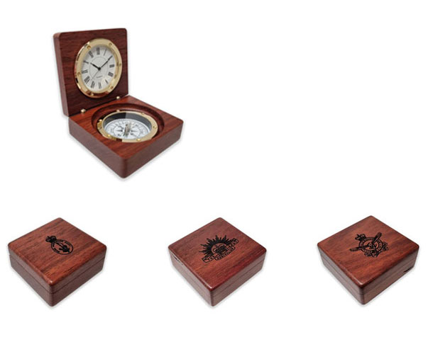 Clock and compass desk sets