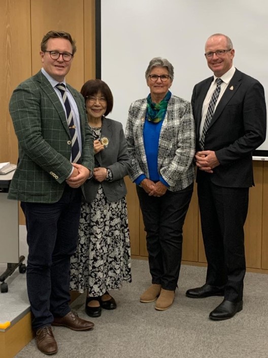 L to R: Trent Beilken, atomic bombing survivor Soko Yahata, Joy Derham and Duncan Anderson