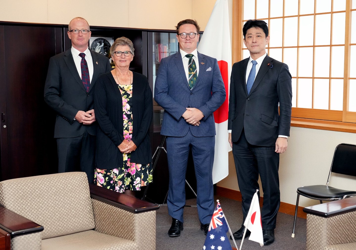 L to R: RSL Deputy National President Duncan Anderson, Joy Derham, Trent Beilken, and Japan’s Parliamentary Vice-Minister for Foreign Affairs Masahiro Komura