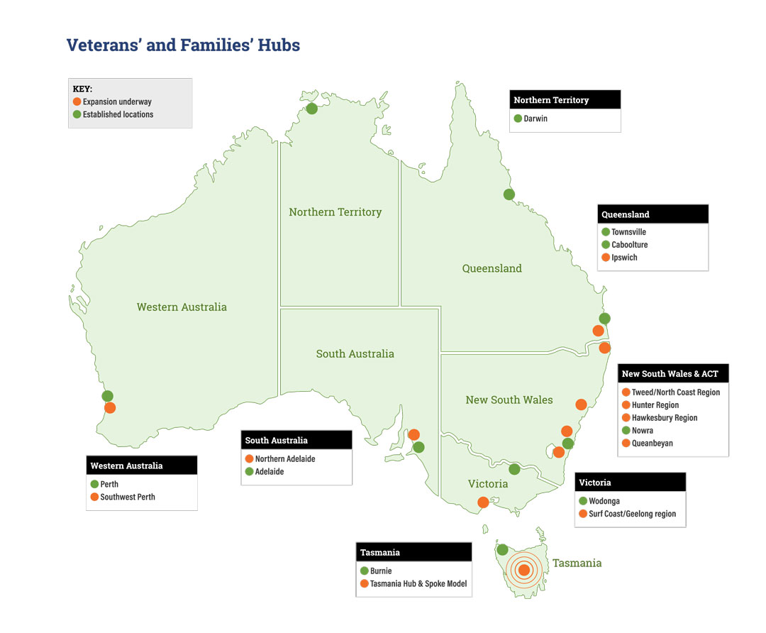 Australia map with Hubs information