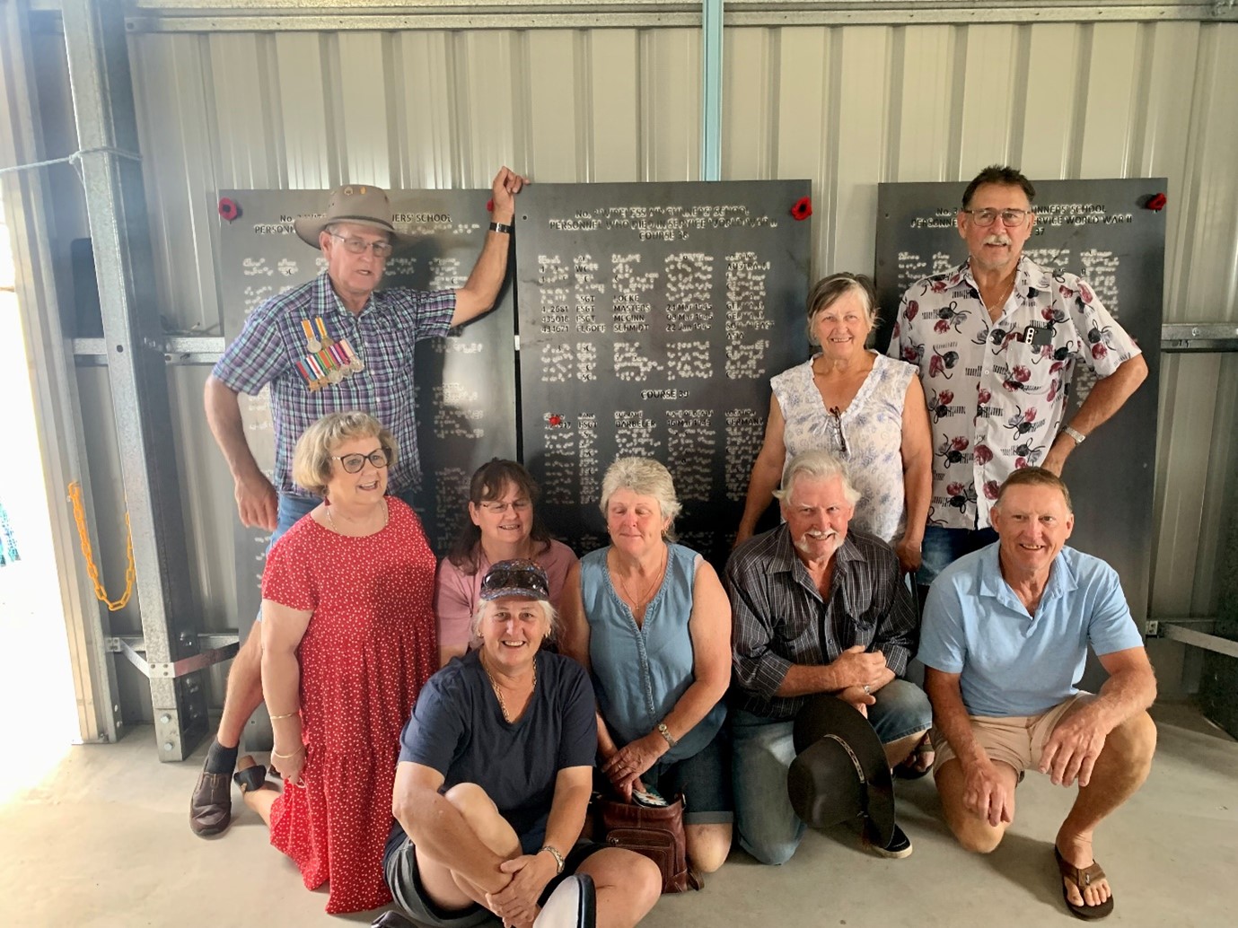 Relatives of FSGT Gerard Barbeler at the unveiling of the RAAF Base Maryborough Memorial Wall panels.