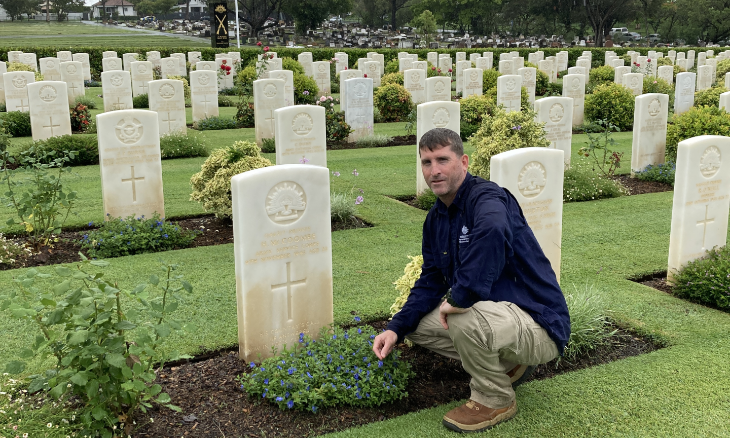 Brendan McDonald at the Lutwyche War Cemetery in Brisbane