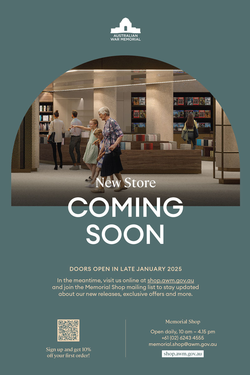 Australian War Memorial New Store coming soon advert. Doors open late January 2025