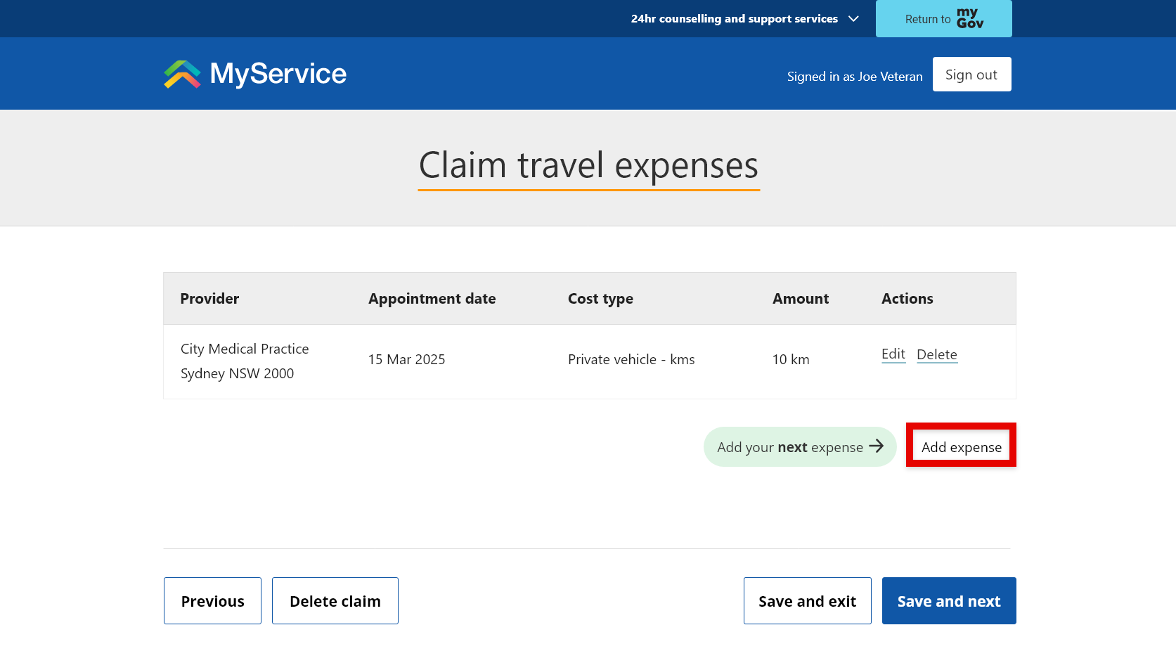 Screenshot to illustrate how to select Add expense option.