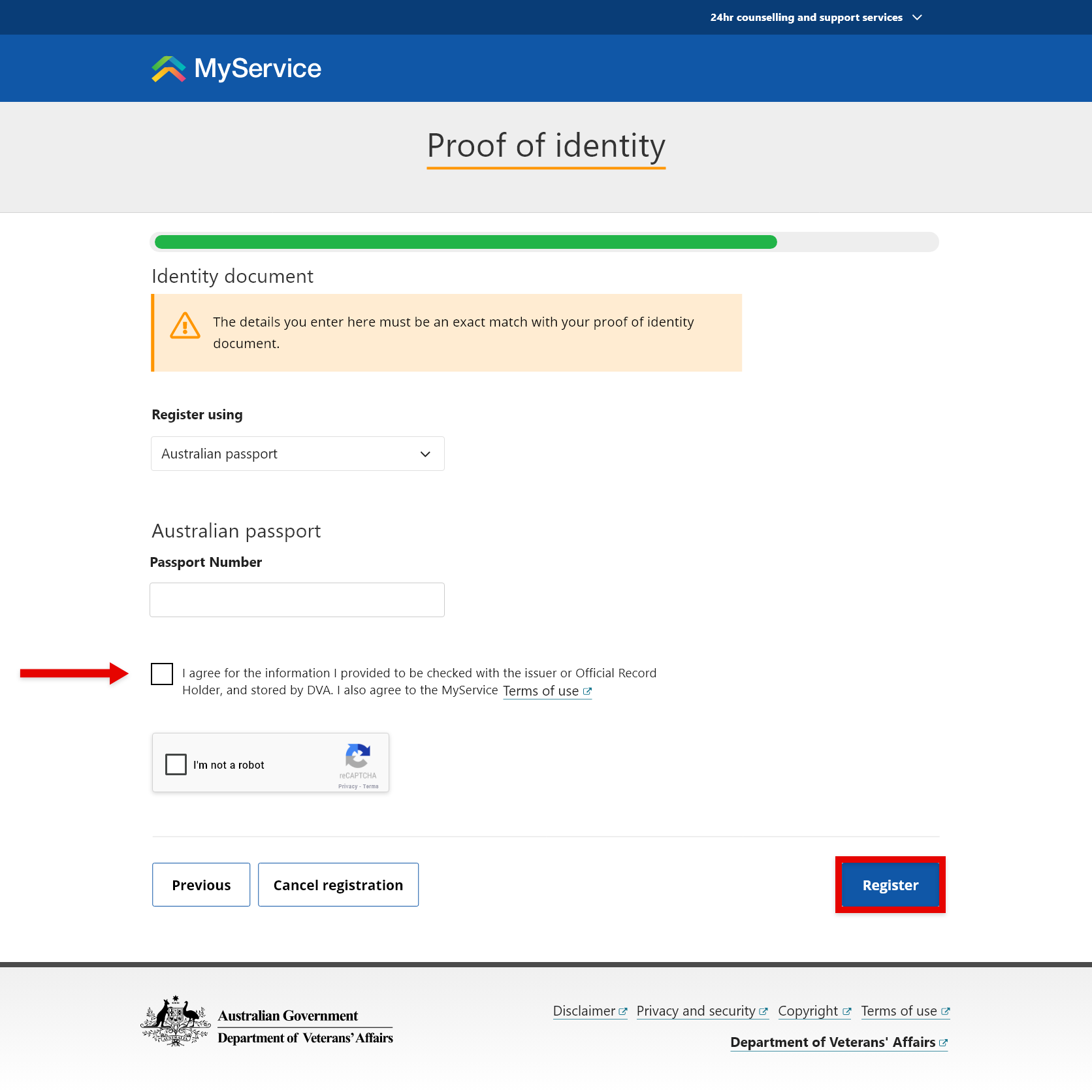 Proof of identity screen.