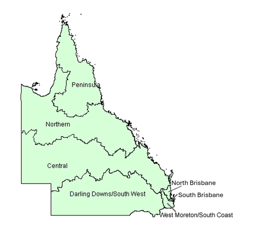 Map of Queensland Veterans' Home Care regions