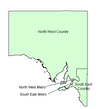 Map of South Australian Veterans' Home Care regions