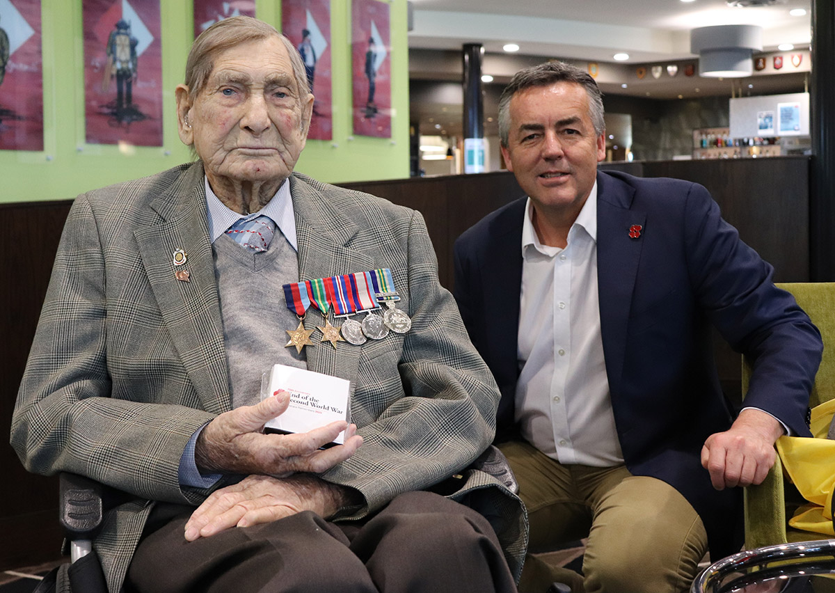 Presenting a Commemorative Medallion to Second World War veteran Tom Smith in Bairnsdale