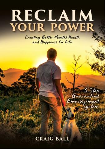 Book cover called Reclaim your power, showing man with dog looking at sunset